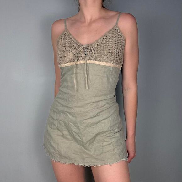 Green crochet lace top tunic mini dress European vintage - Picture 4 of 8